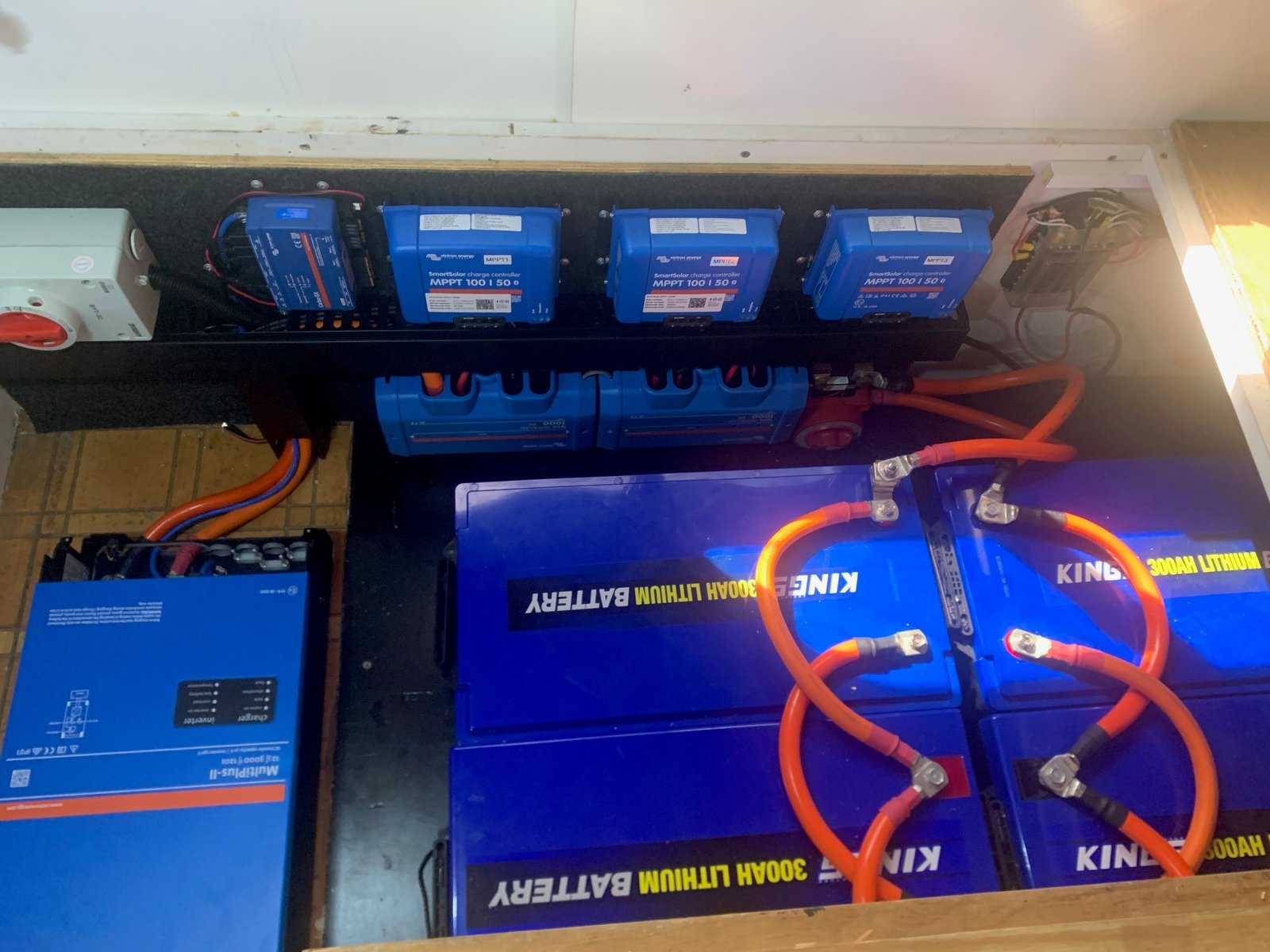 Victron solar controllers and lithium battery system installed in caravan