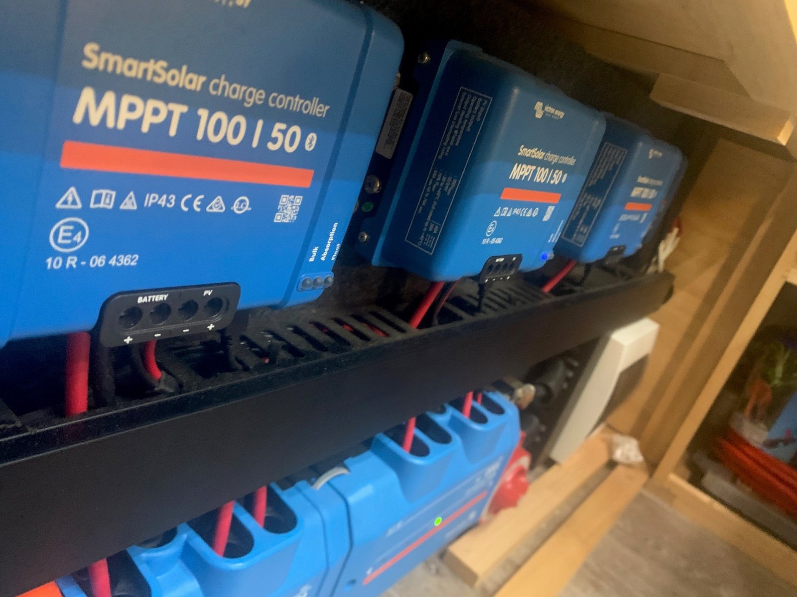 Close up of Victron SmartSolar MPPT charge controllers