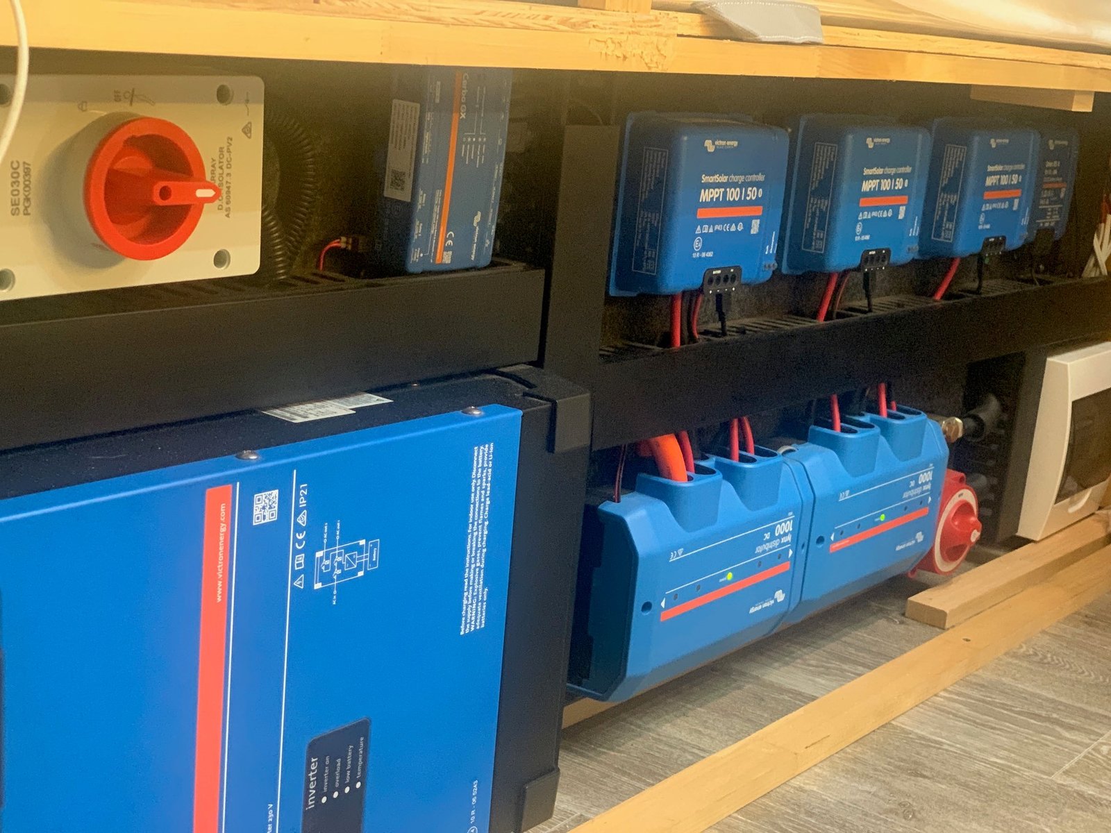 Victron inverter chargers and MPPT controllers installed in caravan power system
